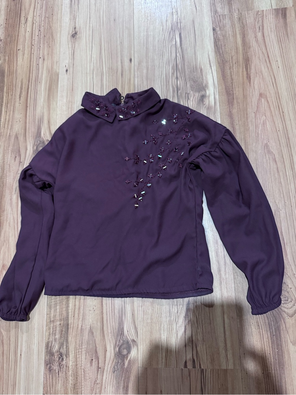 Embellished Long-Sleeve Blouse - Deep Plum